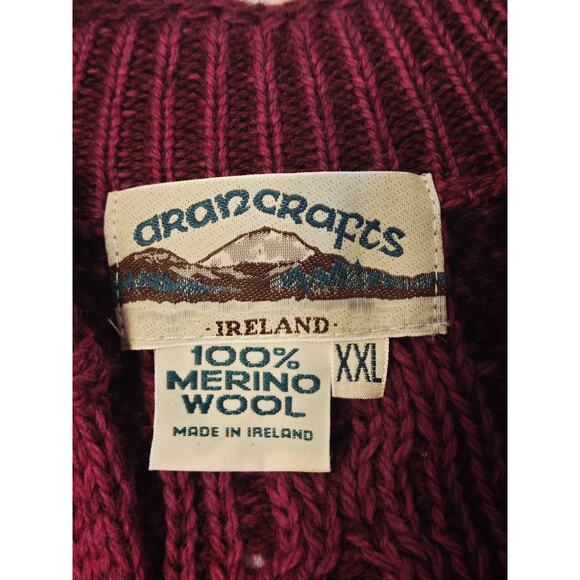 Aran Crafts 100% Merino Wool XXL Cable Knit Long Cardigan Purple Pockets Cottage - Picture 6 of 8